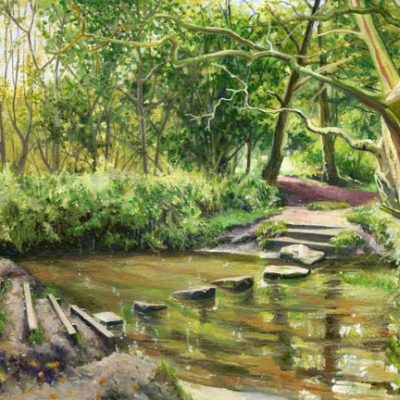 A fine art painting of the Stepping Stones